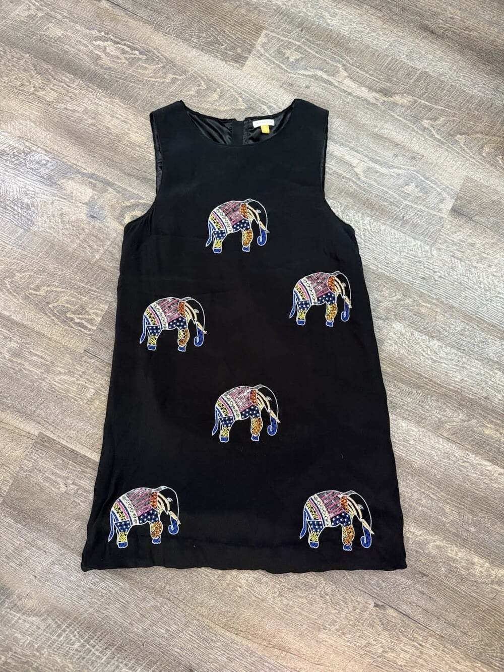 VTG Anthropologie Leifsdottir Elephant Beaded Dress Black Sleeveless Sheath 6P